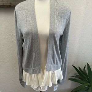 Nordstrom Chelsea 28 Gray Open Front Ruffle detail Cardigan Sweater M NWT
